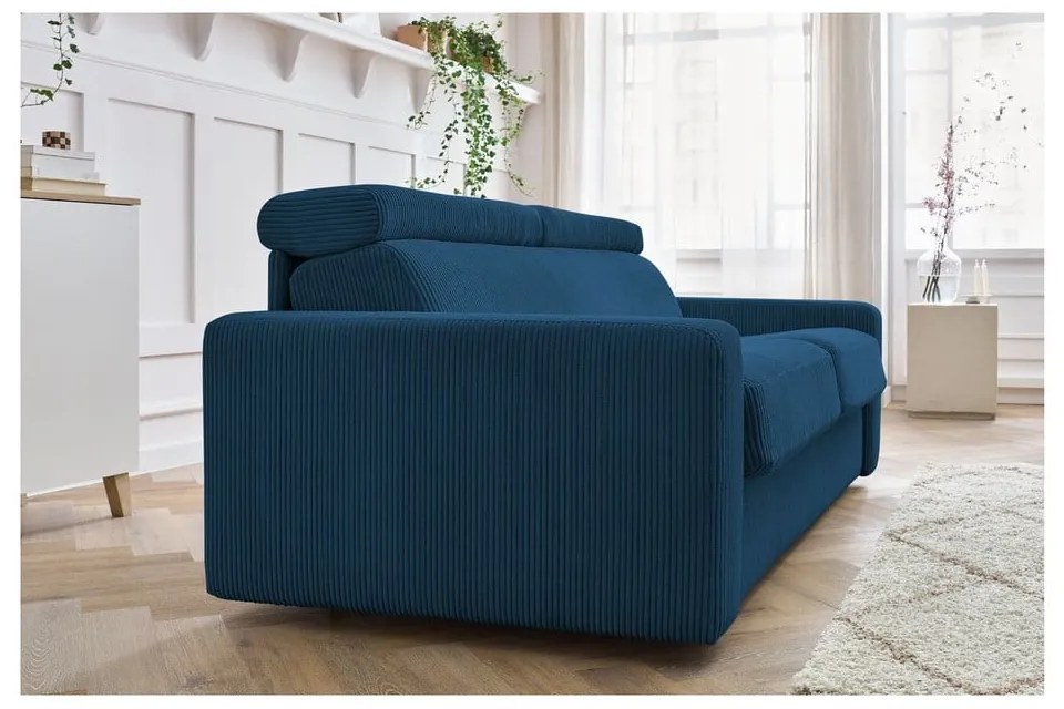 Ciemnoniebieska sztruksowa rozkładana sofa 195 cm Monaco – Bobochic Paris