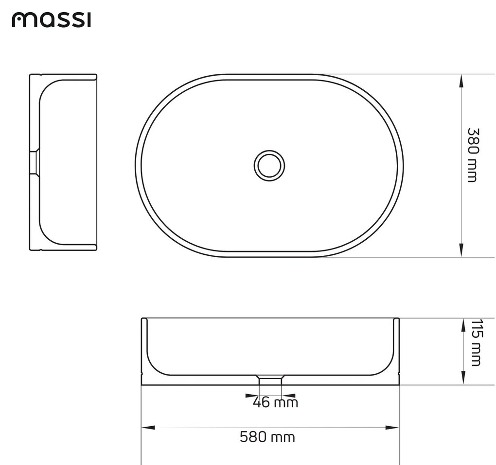 Umywalka betonowa nablatowa owalna 58 x 36 cm bez otworu na baterię BLAR Blue Jeans