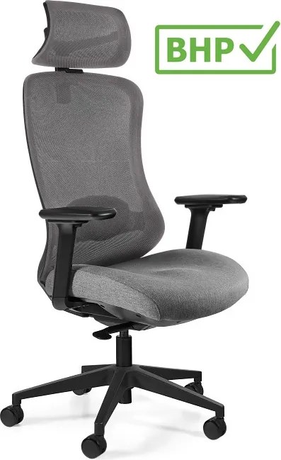 Ergonomiczne krzesło Adapta Grey z zagłówkiem, zgodne z normą BHP