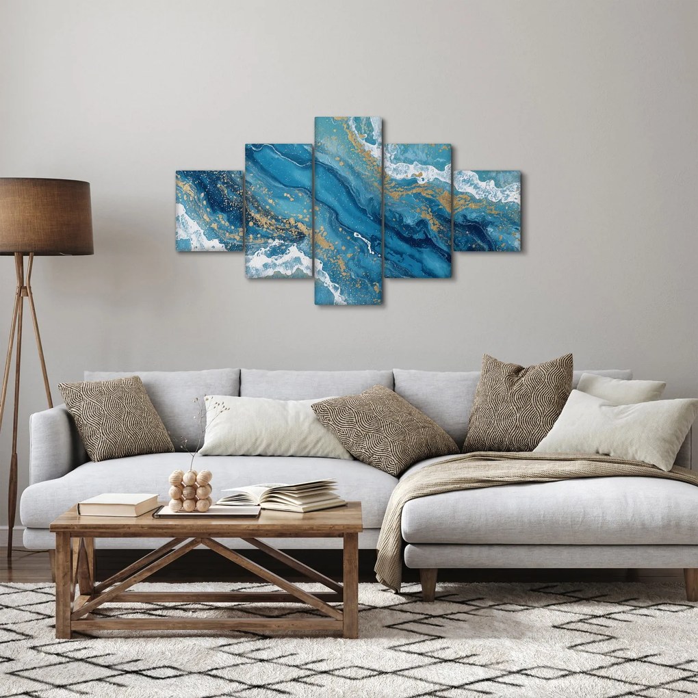 Obraz - Jasnoniebieski marmur ze złotem II. (125x70 cm)
