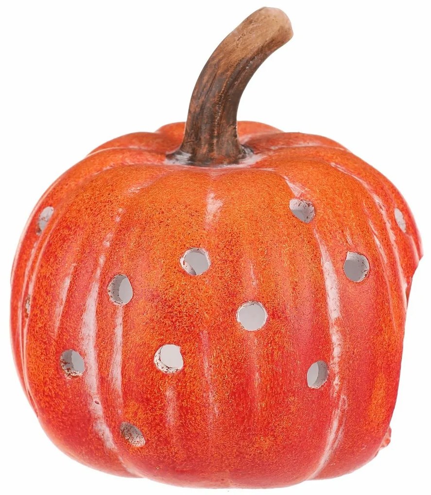Świecznik Dynia z otworami pomarańczowy, ceramika, śr. 14 cm