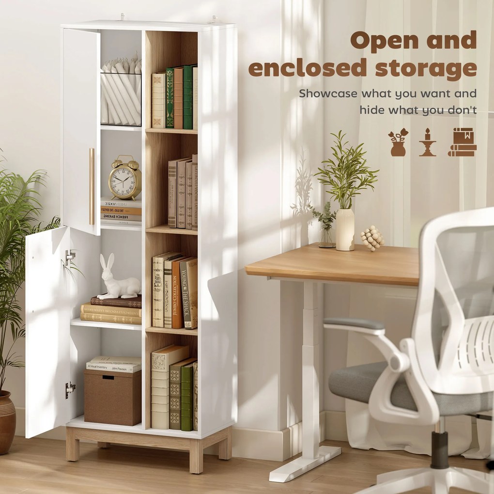 HOMCOM Regał na książki 176 cm, 4 otwarte półki, 2 szafki, wolnostojąca szafka na książki, MDF, biały