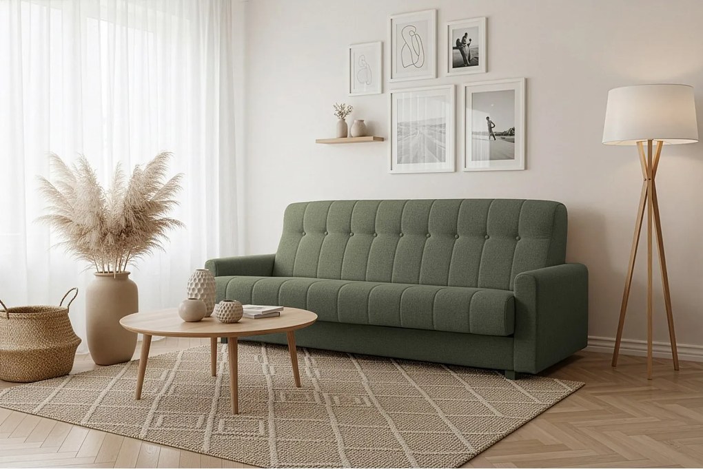 Wersalka Herbi z funkcją spania, do salonu, tkanina Herbi, ciemnozielony