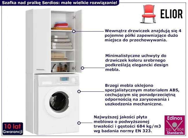 Słupek Nad Biały Pralkę Z 4 Półkami M2-Z86