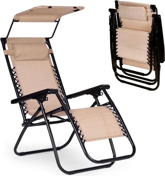 Składany leżak ogrodowy z regulowanym daszkiem Corfu 009, beżowy