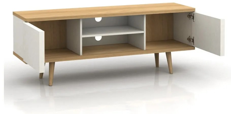 Biała szafka pod TV w dekorze dębu 140x52 cm Alana – Støraa