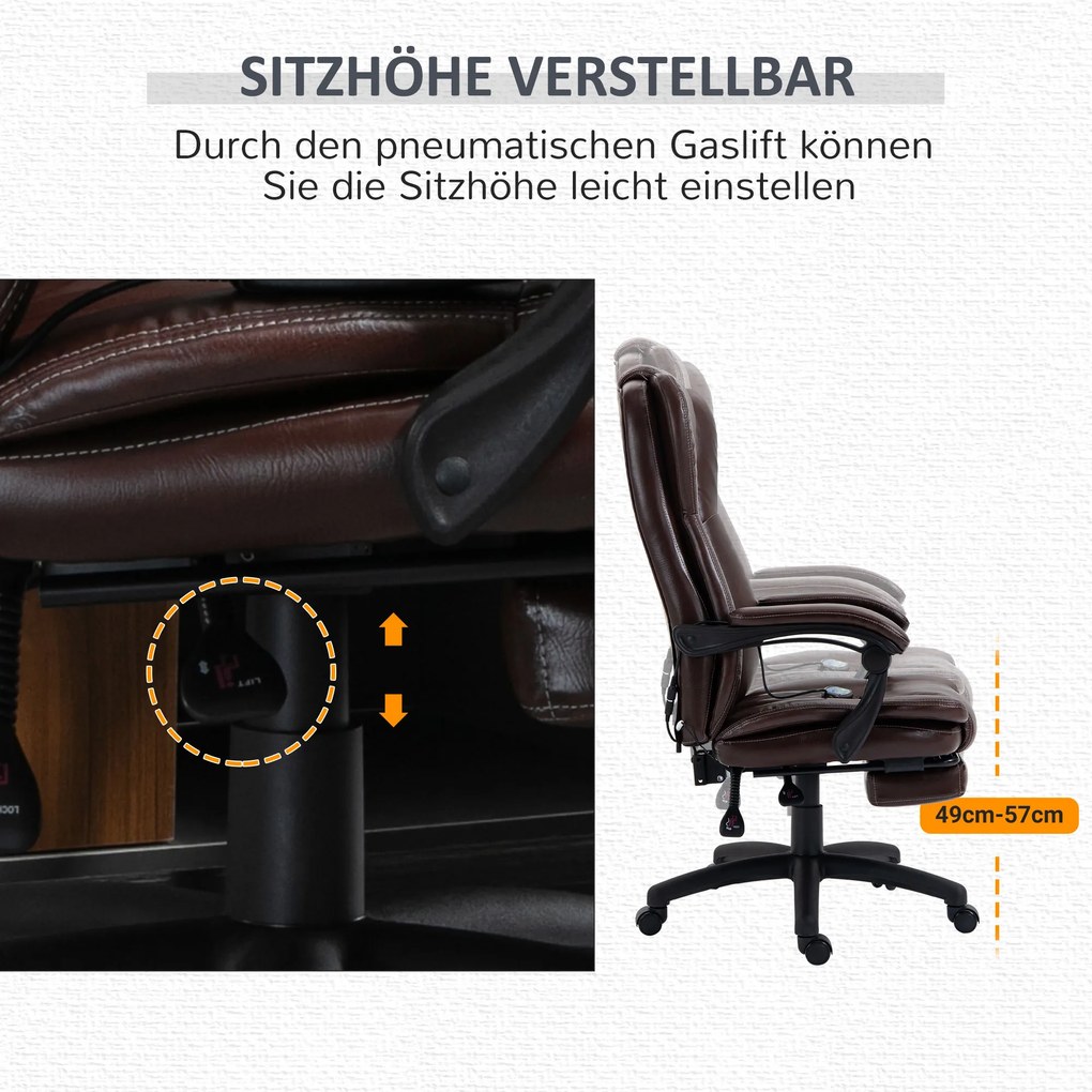 Vinsetto Fotel biurowy ergonomiczny z masażem regulowane siedzisko brązowy 68x68x119-127 cm | Aosom PL
