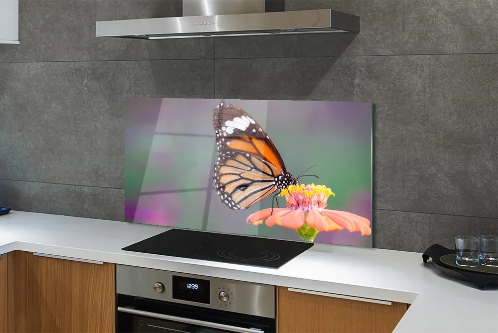 Panel Szklany Detal: Motyl i Kwiat