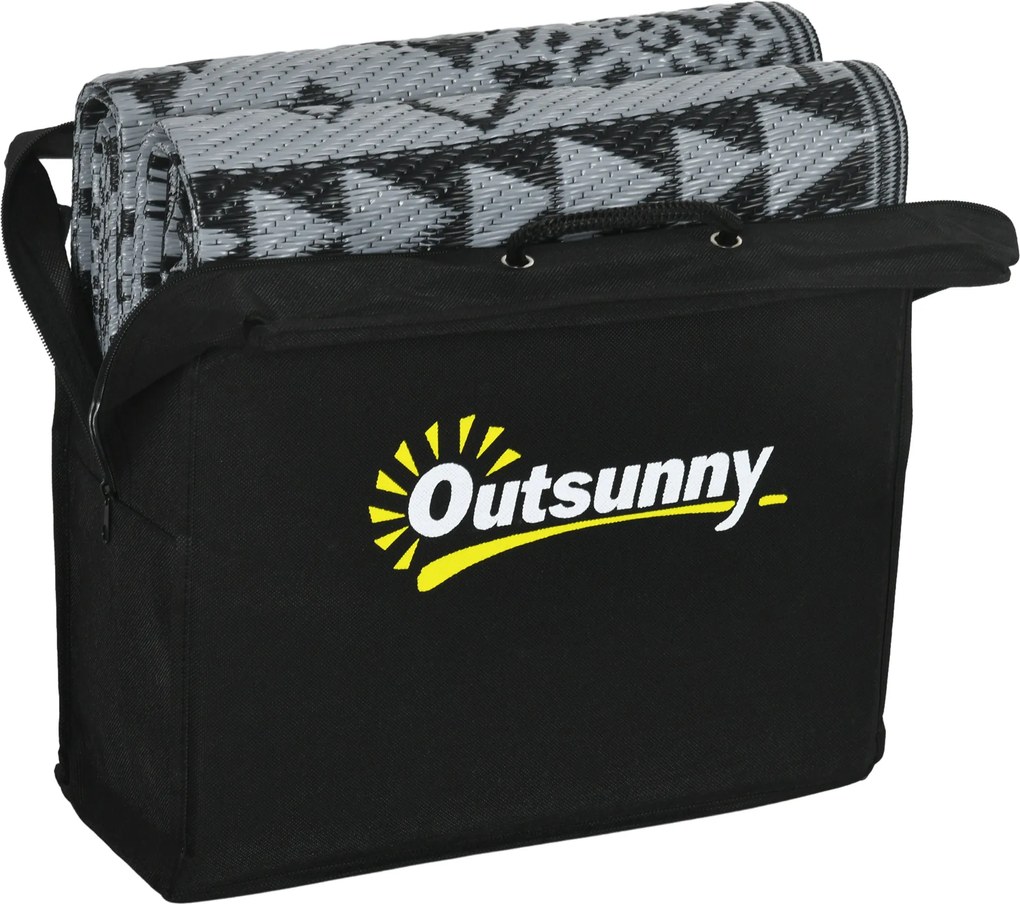 Outsunny Dywan zewnętrzny odwracalny, wodoodporny, geometryczny, 182x274cm, Czarny/Szary