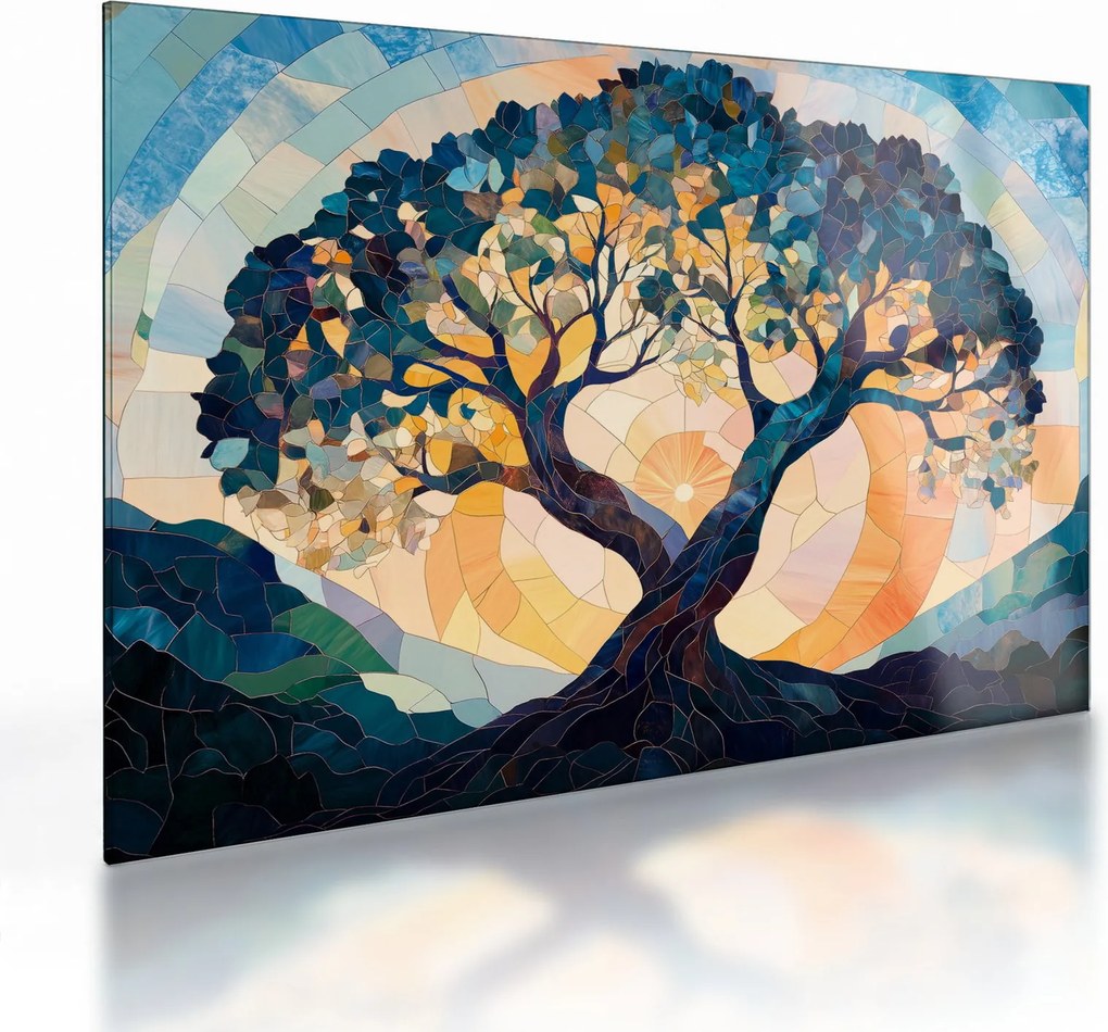 Obraz na szkle – Mozaika – słońce i drzewo II. (70x50 cm)
