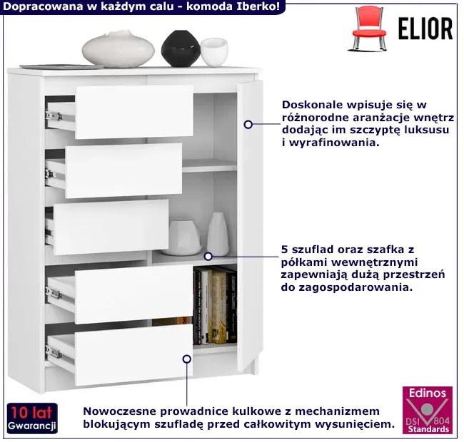 Biała klasyczna komoda z szufladami i półkami L7-S18