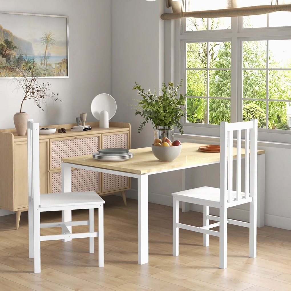 HOMCOM Zestaw 2 krzeseł kuchennych drewnianych sosnowych białych do jadalni 38x47x99 cm | Aosom PL
