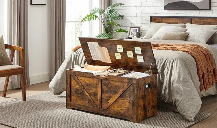 Industrialna zamykana skrzynia, kufer rustykalny brąz P4-S85