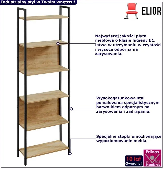 Nowoczesmy Regał Drewno Metal Dąb Sonoma P5-K91