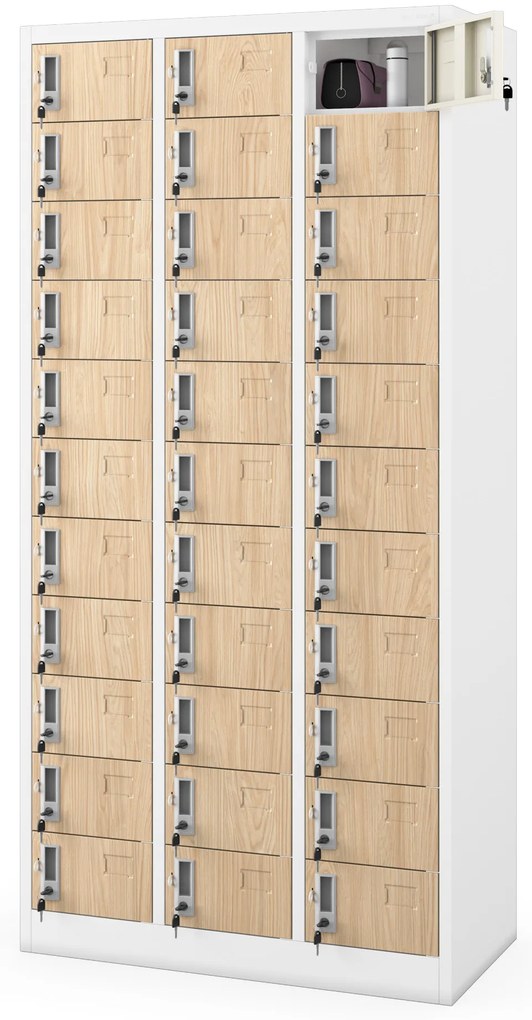 Szafka skrytkowa depozytowa 33-skrytkowa biała/dąb sonoma, 900x1850x450 mm: OLIVER Eco Design