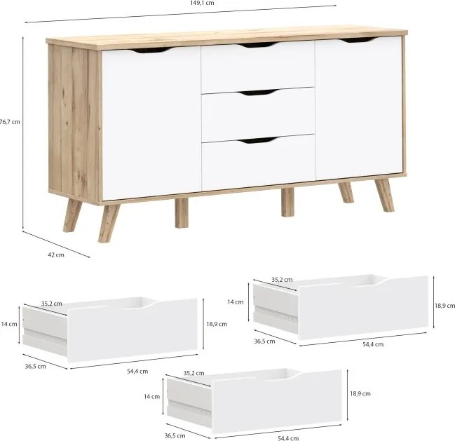 Komoda w stylu skandynawskim Vankka 231, kolor dąb/biały