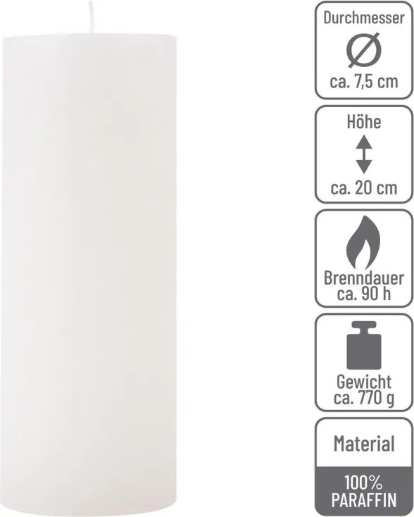 Zestaw świec rustykalnych, 20 cm, Ø 7,5 cm, biały, 2 szt.