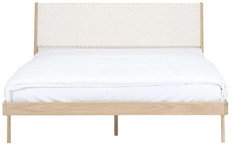 Białe/naturalne łóżko dwuosobowe z litego drewna dębowego 140x200 cm Fawn – Gazzda