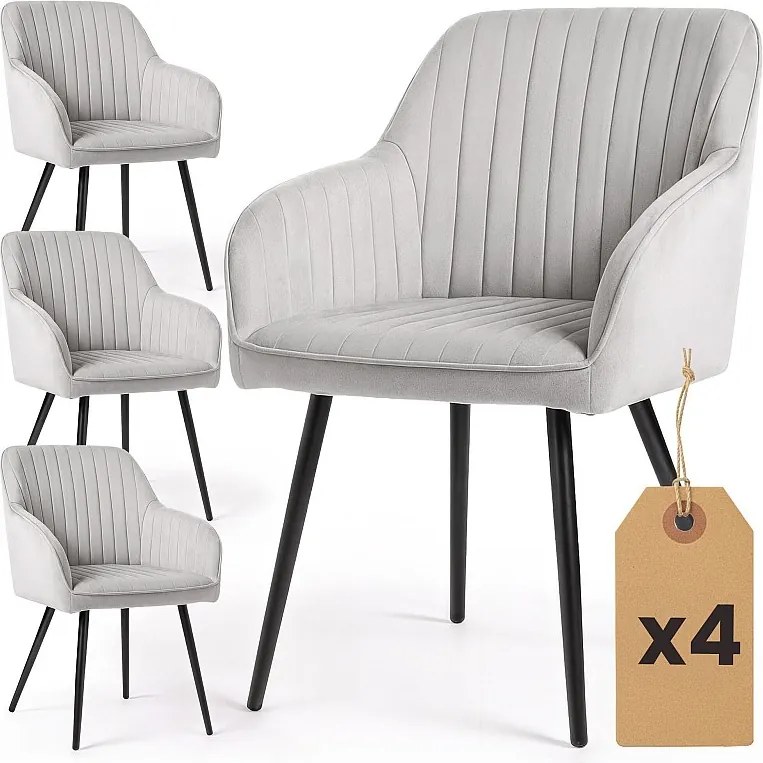 4x Welurowe krzesło tapicerowane z przeszyciami Szary FLORENCE Czarne nogi