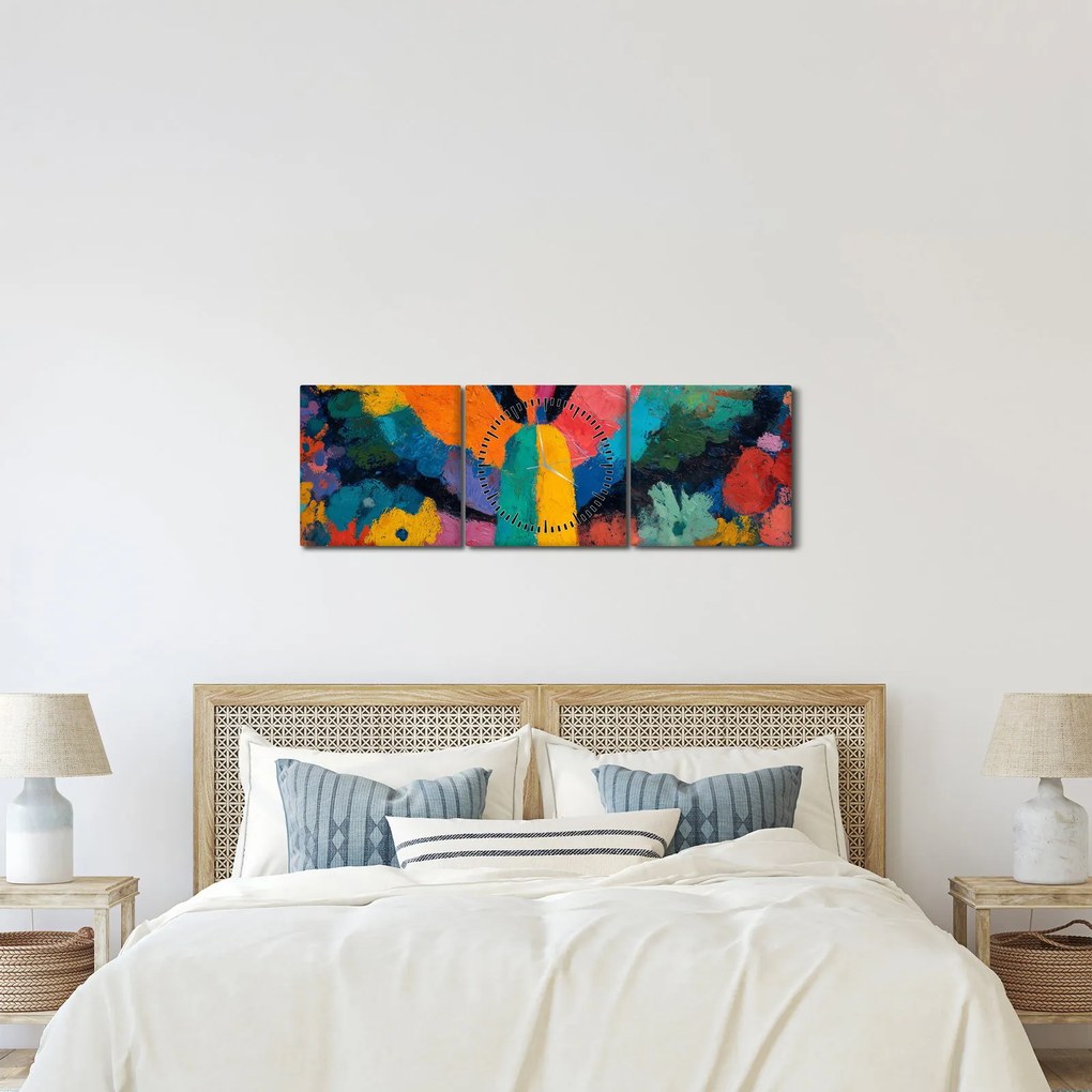 Obraz - Abstrakcyjny anioł z kwiatami (z zegarem) (90x30 cm)
