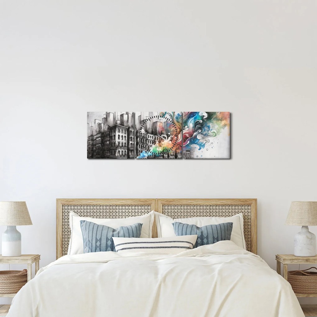 Obraz - Przemysłowe życie (z zegarem) (90x30 cm)
