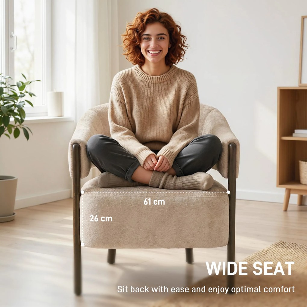 HOMCOM Fotel akcentowy, tapicerowany fotel z ramą i nogami z litego drewna, beżowy | Aosom PL