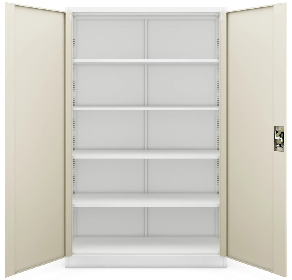 Szafa biurowa metalowa na akta, szeroka, biała/dąb sonoma, 1150x1850x400 mm: JAN II Eco Design
