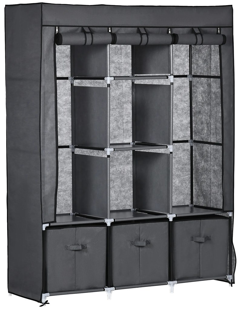 HOMCOM Szafa Składana z Tkaniny Flizelinowej 3 Szuflady Szara 125x43x1625cm | Aosom PL