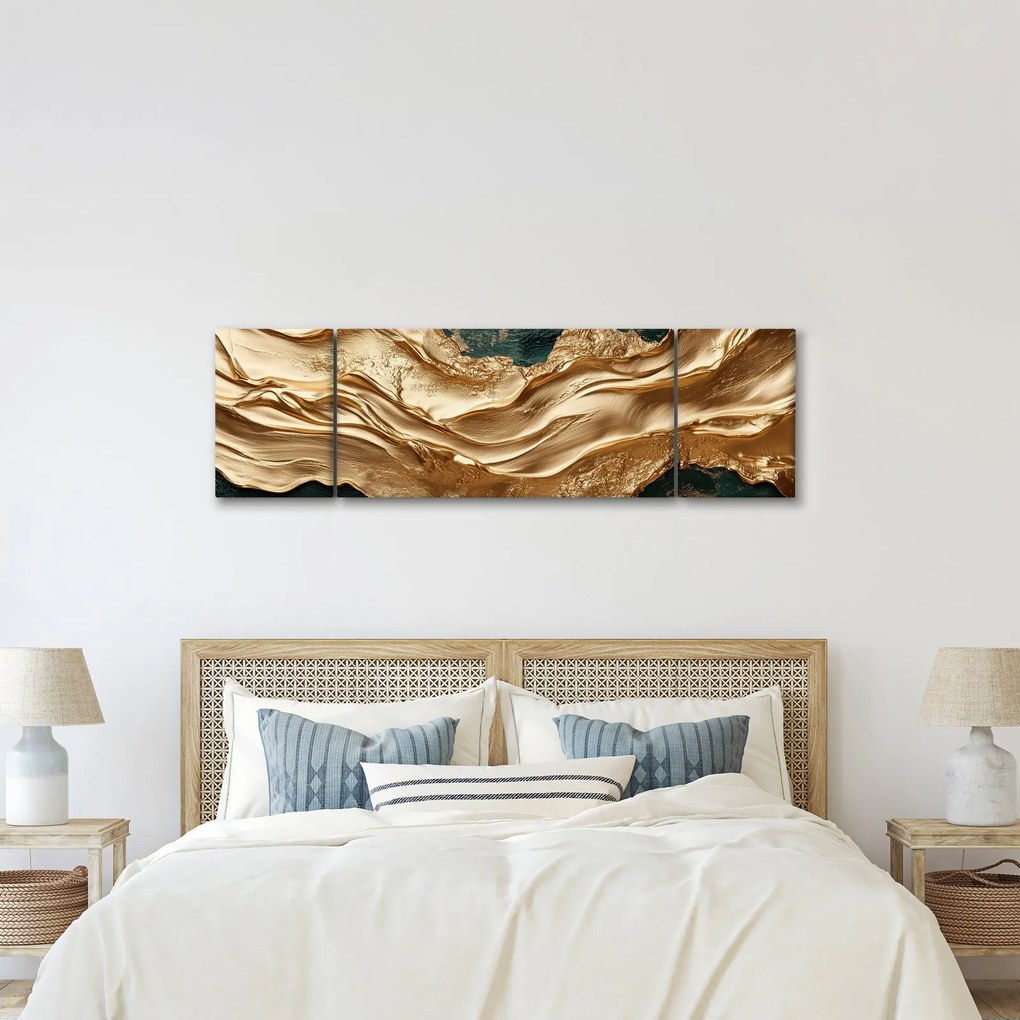 Obraz - Zielona abstrakcja ze złotem II. (170x50 cm)
