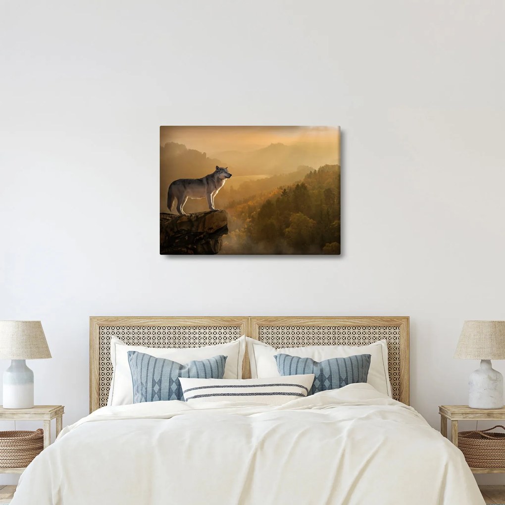 Obraz wilka na skale (70x50 cm)