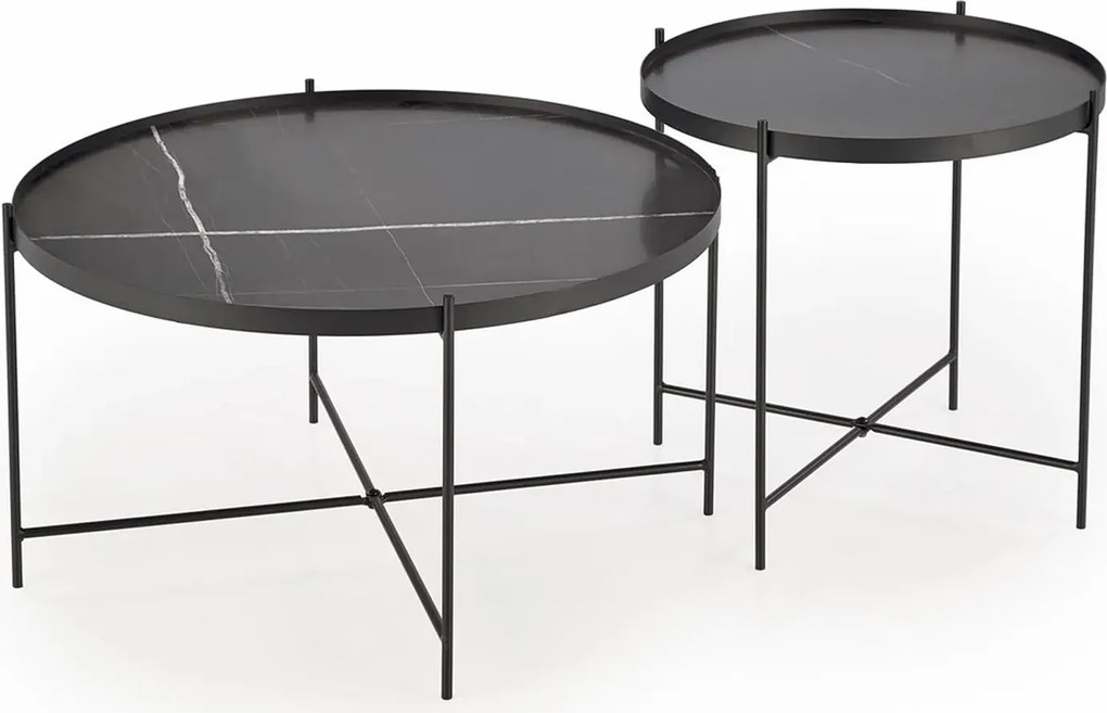 Komplet czarnych okrągłych stolików kawowych - B6-E26