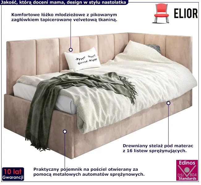 Beżowe łóżko młodzieżowe z oparciem typu L 120x200 - Golones 5X