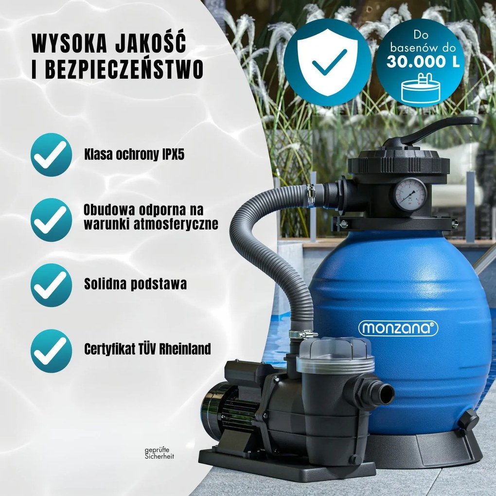 Filtr piaskowy do basenu AQUA 9 600 l/h, niebieska Monzana