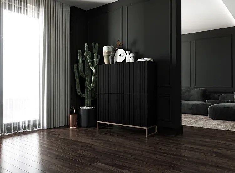 Czarna komoda z lamelowym frontem K4-R49