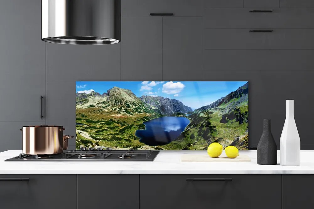 Panel Szklany do Kuchni Panorama Wysokich Gór nad Wodą