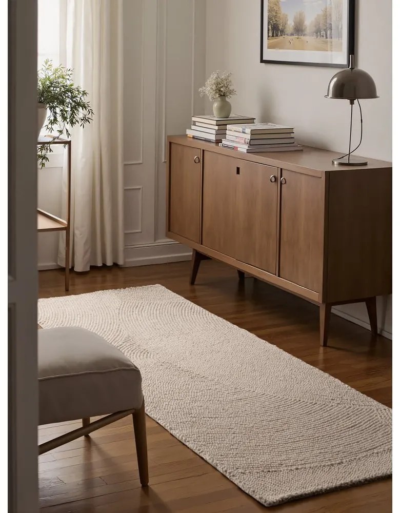Wełniany chodnik tkany ręcznie w jasnym naturalnym kolorze 80x200 cm Eleni Natural White – Hanse Home