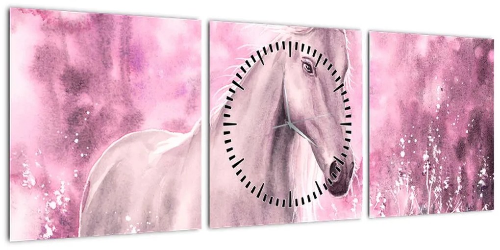 Obraz - Malowany koń (z zegarem) (90x30 cm)