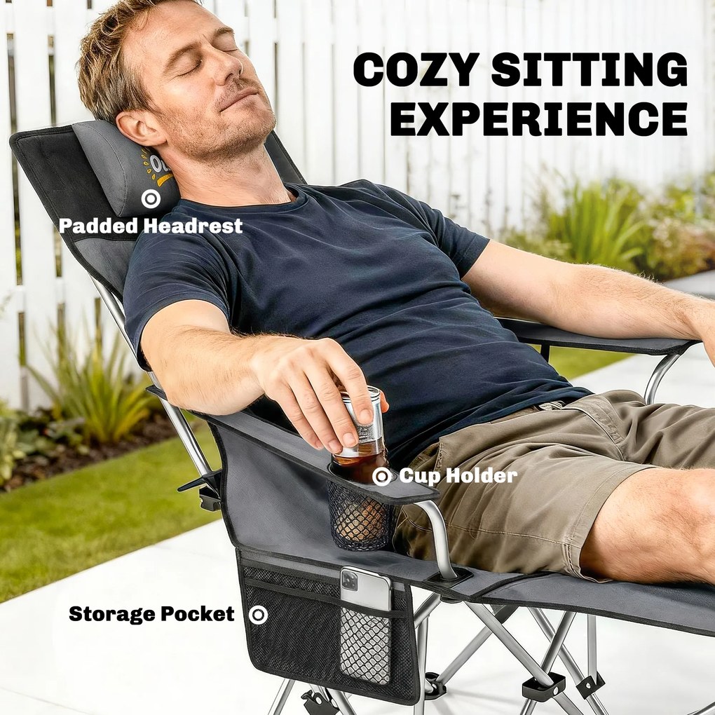 Outsunny Zestaw 2 krzeseł kempingowych składanych fotel wędkarski z odpinanym podnóżkiem uchwyt na napój nośność 120 kg Szary | Aosom PL