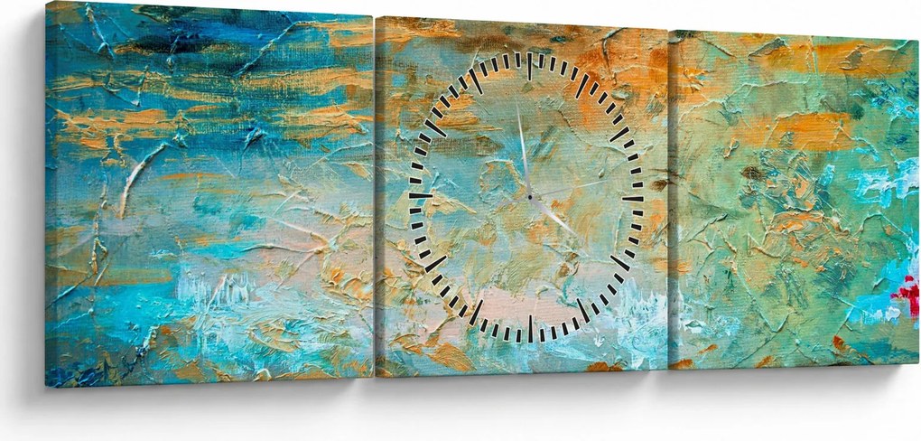 Obraz niebieskiej abstrakcji (z zegarem) (90x30 cm)