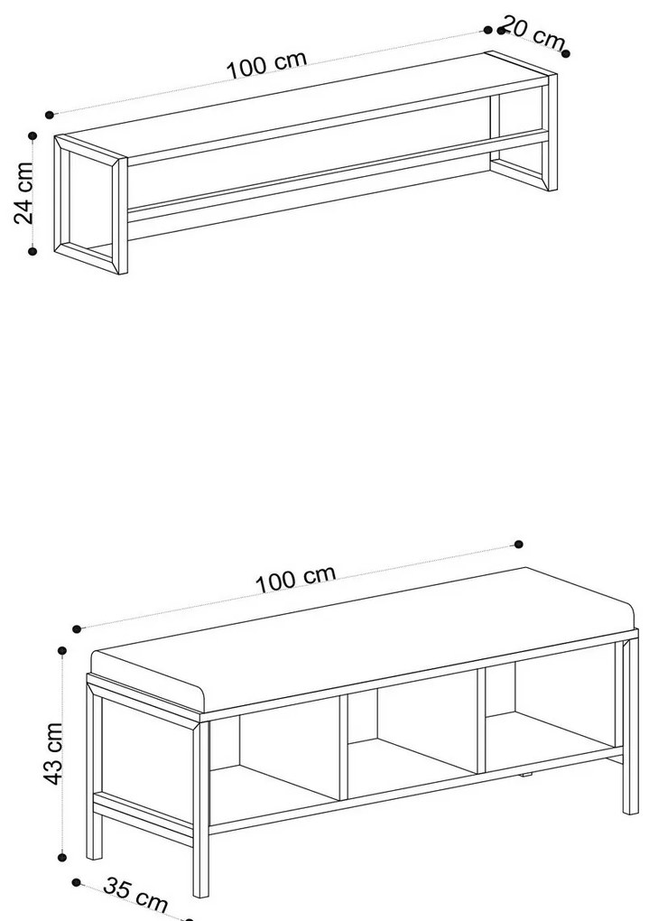Wieszak ścienny z ławką Shana Oak and Black