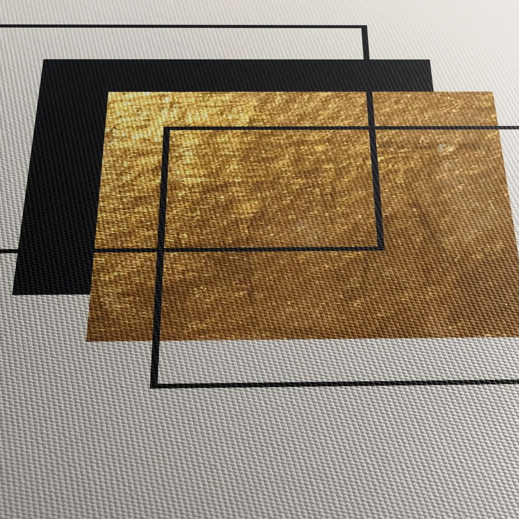 Obraz - Abstrakcja złoto-biała N⁰1 (z zegarem) (90x30 cm)