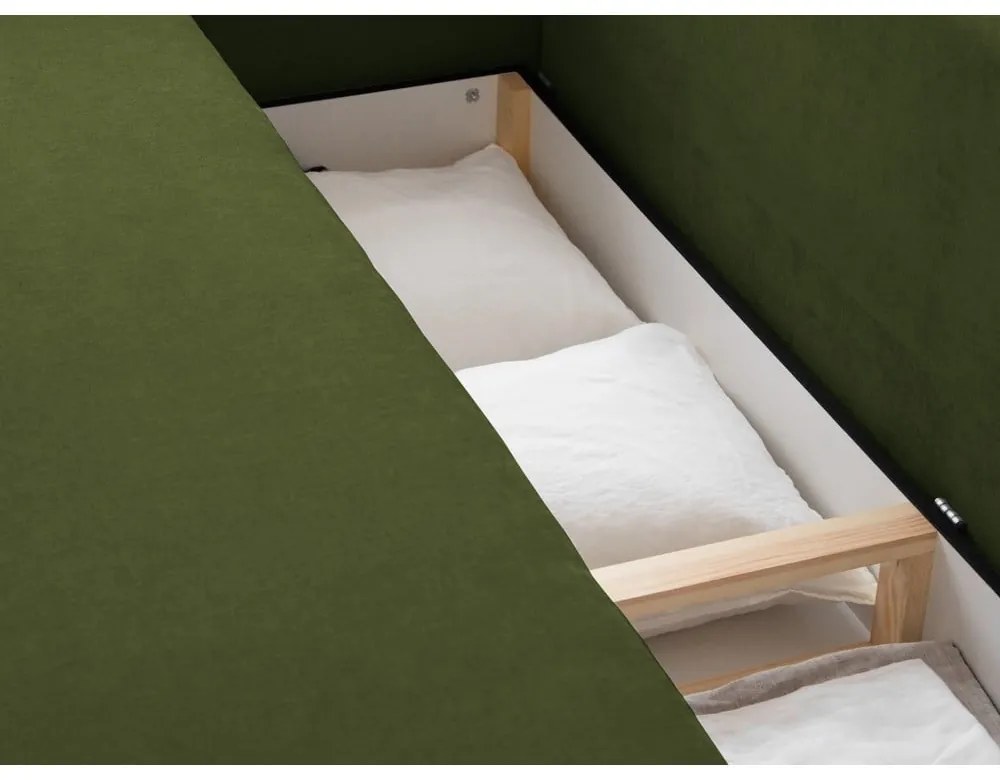 Zielona rozkładana sofa ze schowkiem 231 cm Elen – Micadoni
