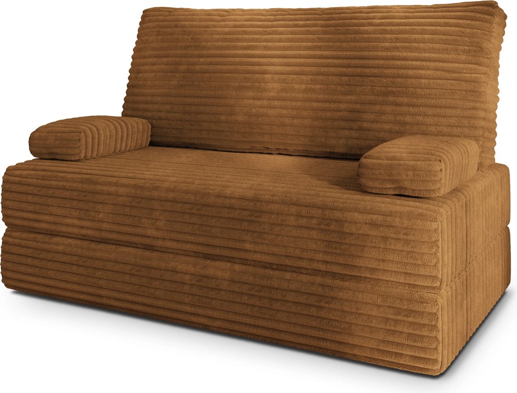 Masseno Sofa piankowa LADIA z funkcją spania, Kanapa z pianki do salonu, Bezmontażowa, Tkanina sztruksowa – Miedziany TILIA 56