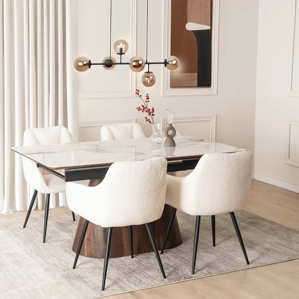 Krzesło Tapicerowane do Salonu NAWARA Kremowe Boucle Nowoczesne