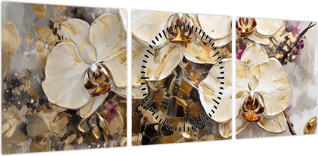 Obraz - Storczyki (z zegarem) (90x30 cm)