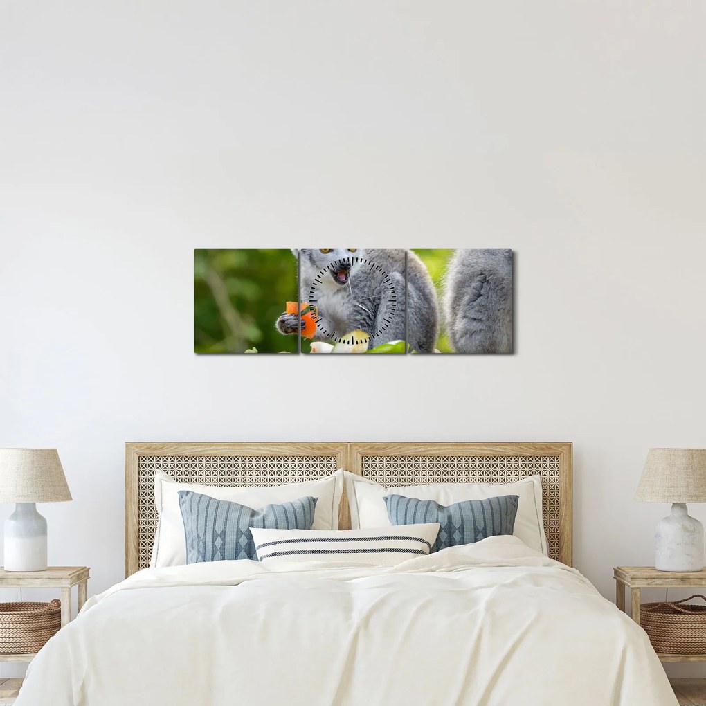 Obraz lemura (z zegarem) (90x30 cm)