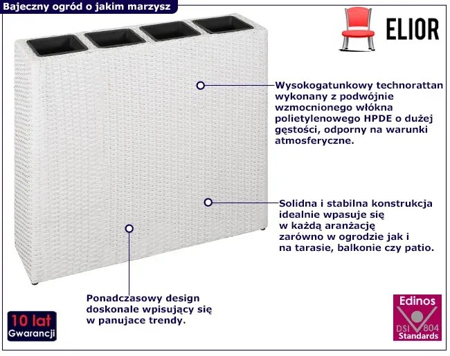 Biała duża donica ogrodowa z technorattanu G8-Z06