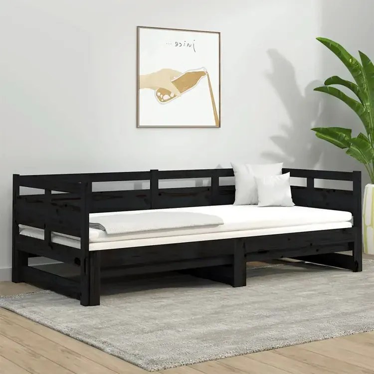 Czarne drewniane rozsuwane łóżko 2x(80x200) cm - Givefi 3X