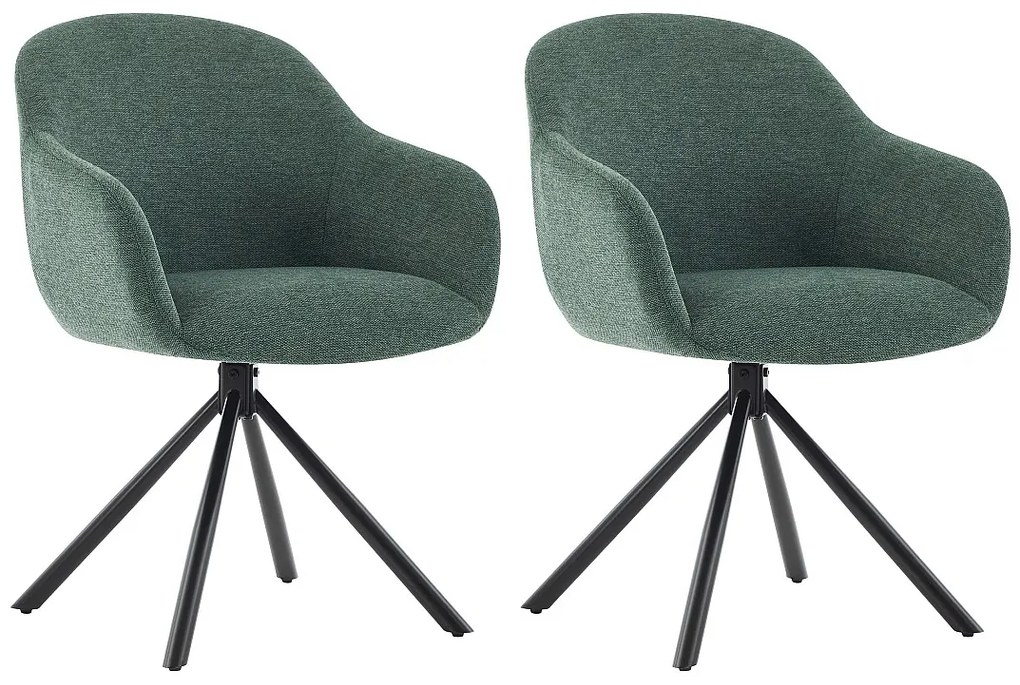 Zestaw 2 krzeseł z podłokietnikami z teksturowanej tkaniny i czarnego metalu - Zielony - CILIENO