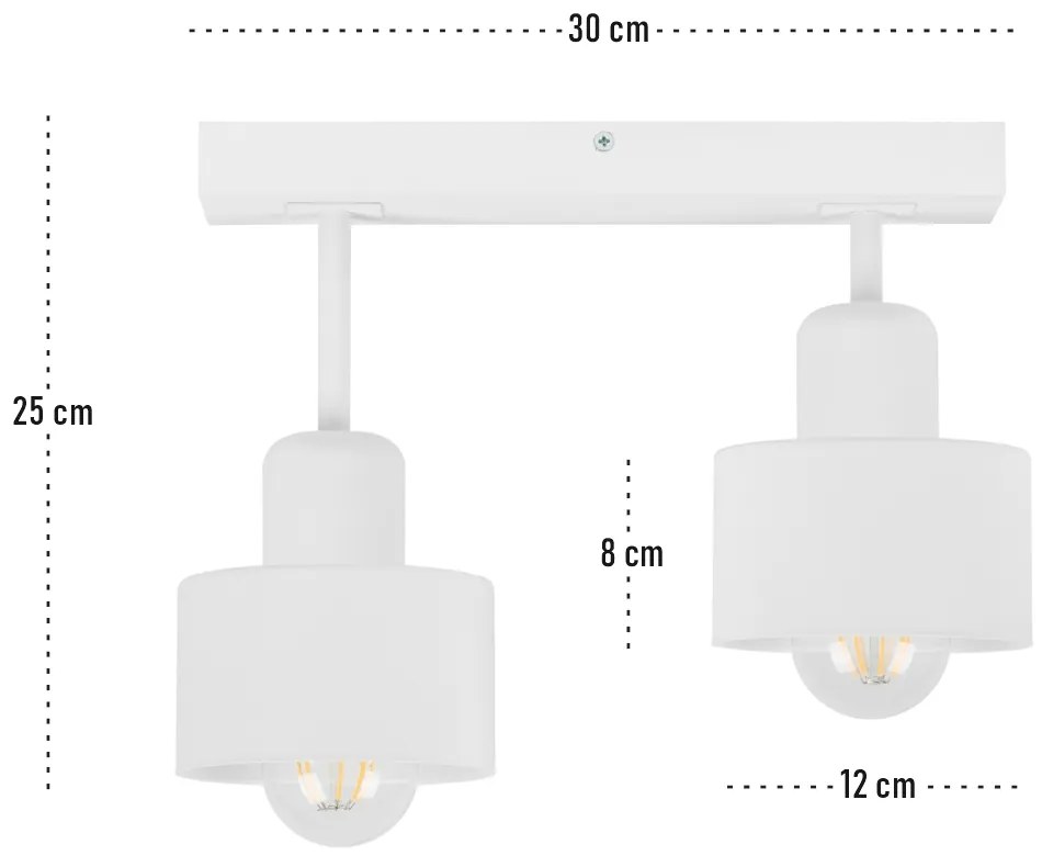 Biała lampa sufitowa, dwupunktowy spot DWE30x7WE z drewna i metalu E27